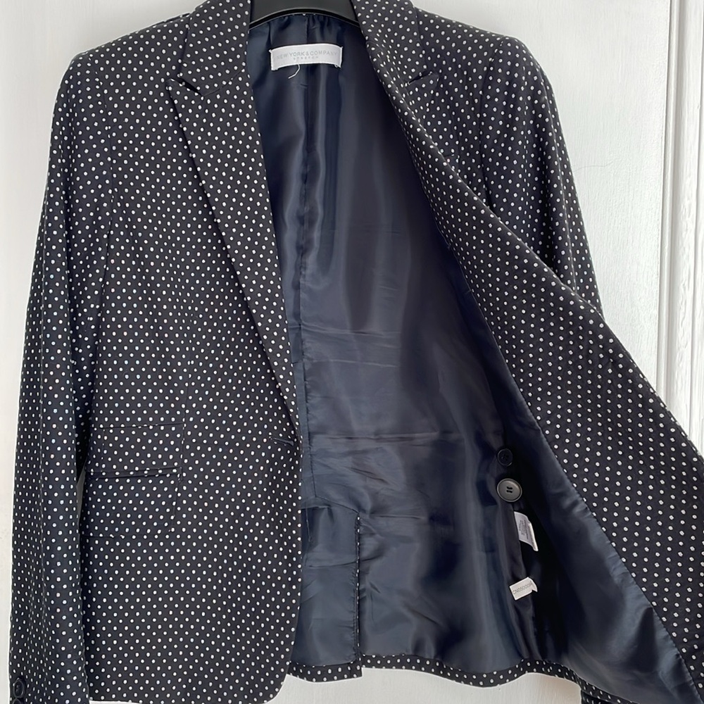 New York & Co Navy Polka Dot Stretch Blazer 0 - Picture 4 of 7